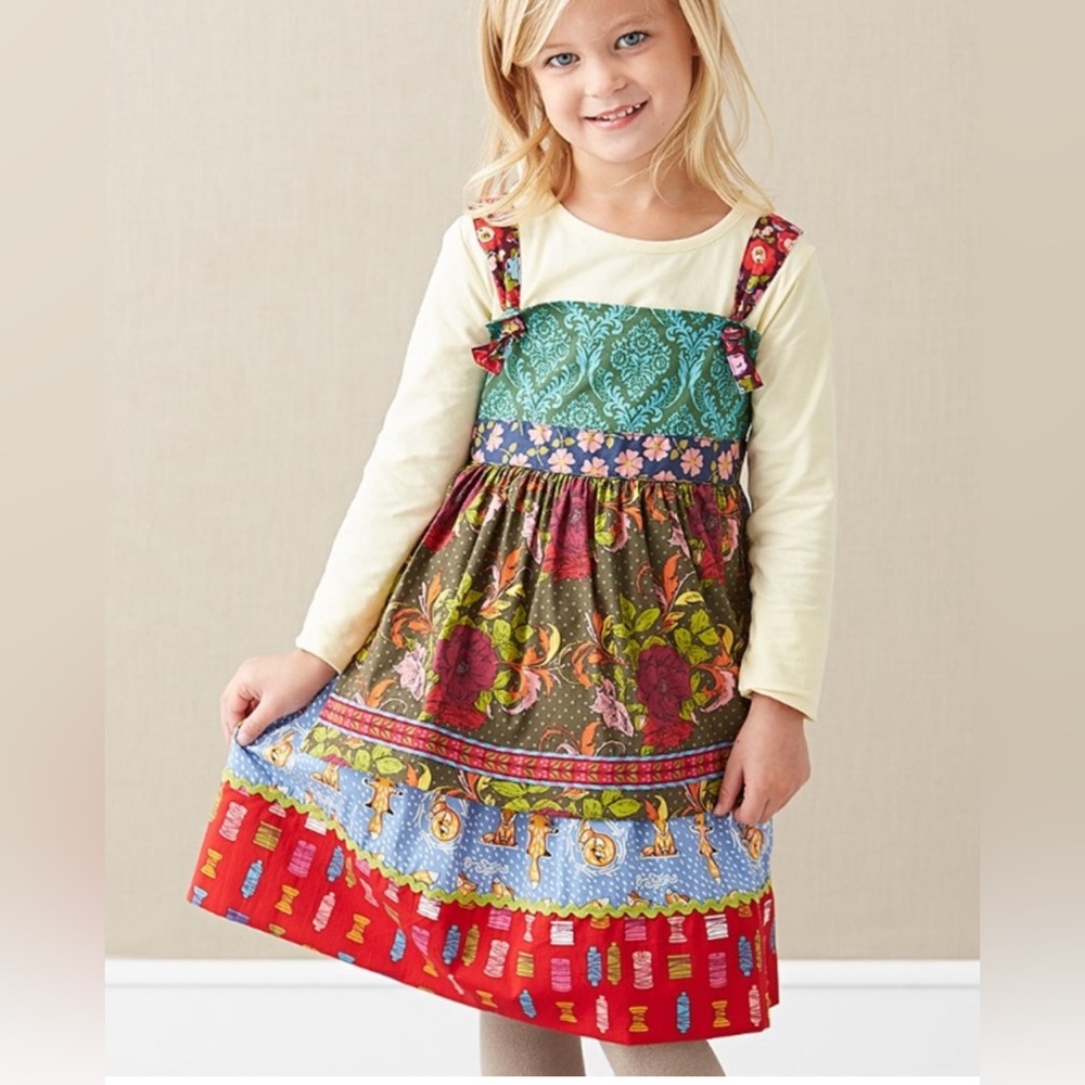 Matilda Jane Paint By Numbers Plum Feist Knot apron fox dress - Size 4